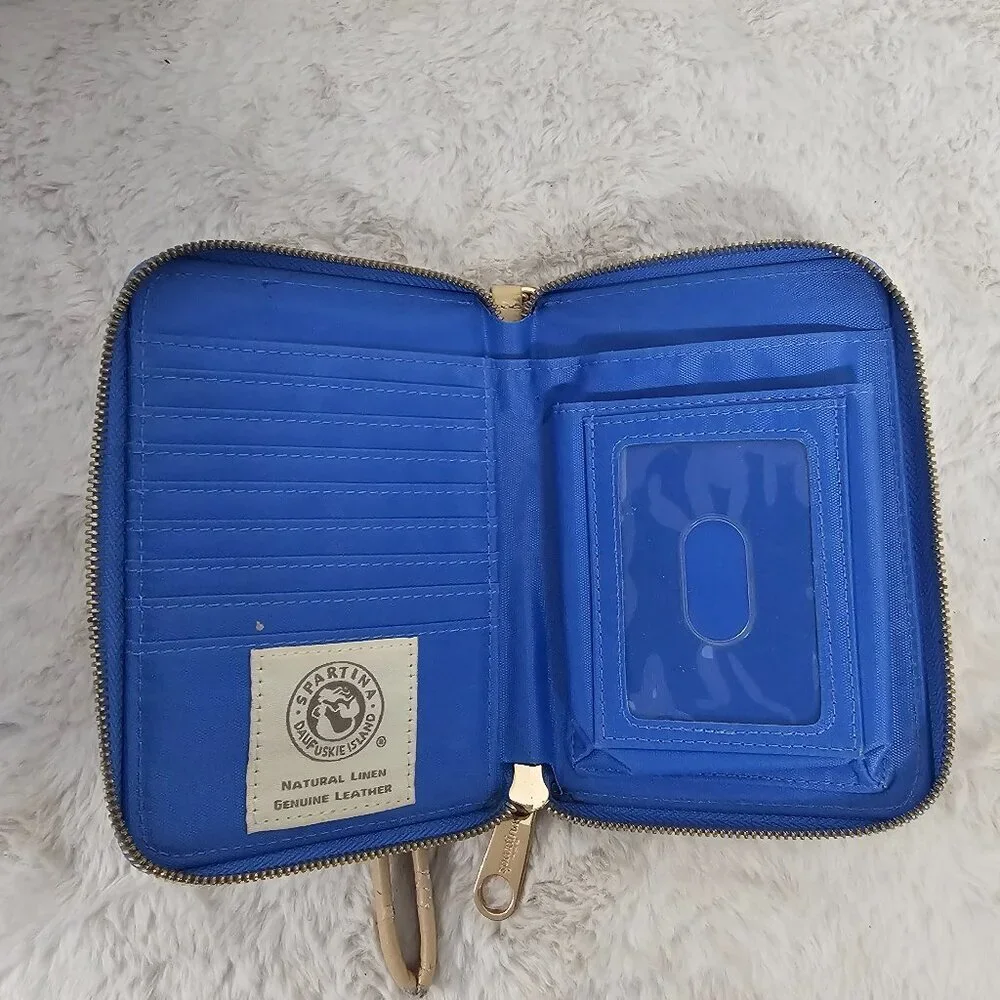 Spartina Blue Orange Zip Around Wallet Wristlet